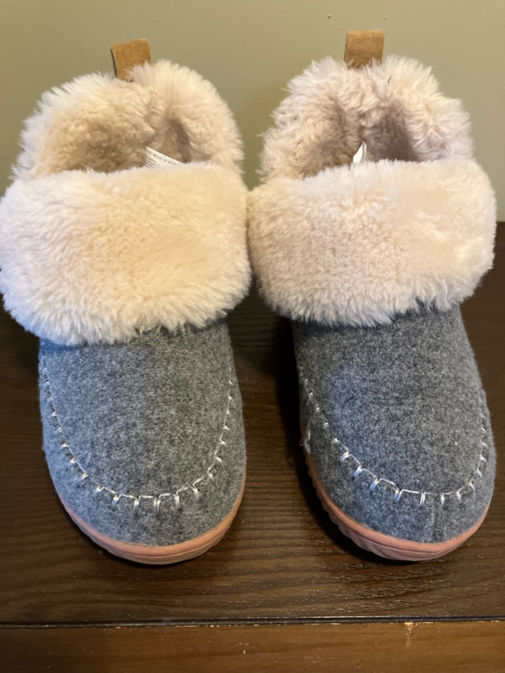 Dearfoam Faux Fur Cuff Grey & Cream Slip-On Bootie